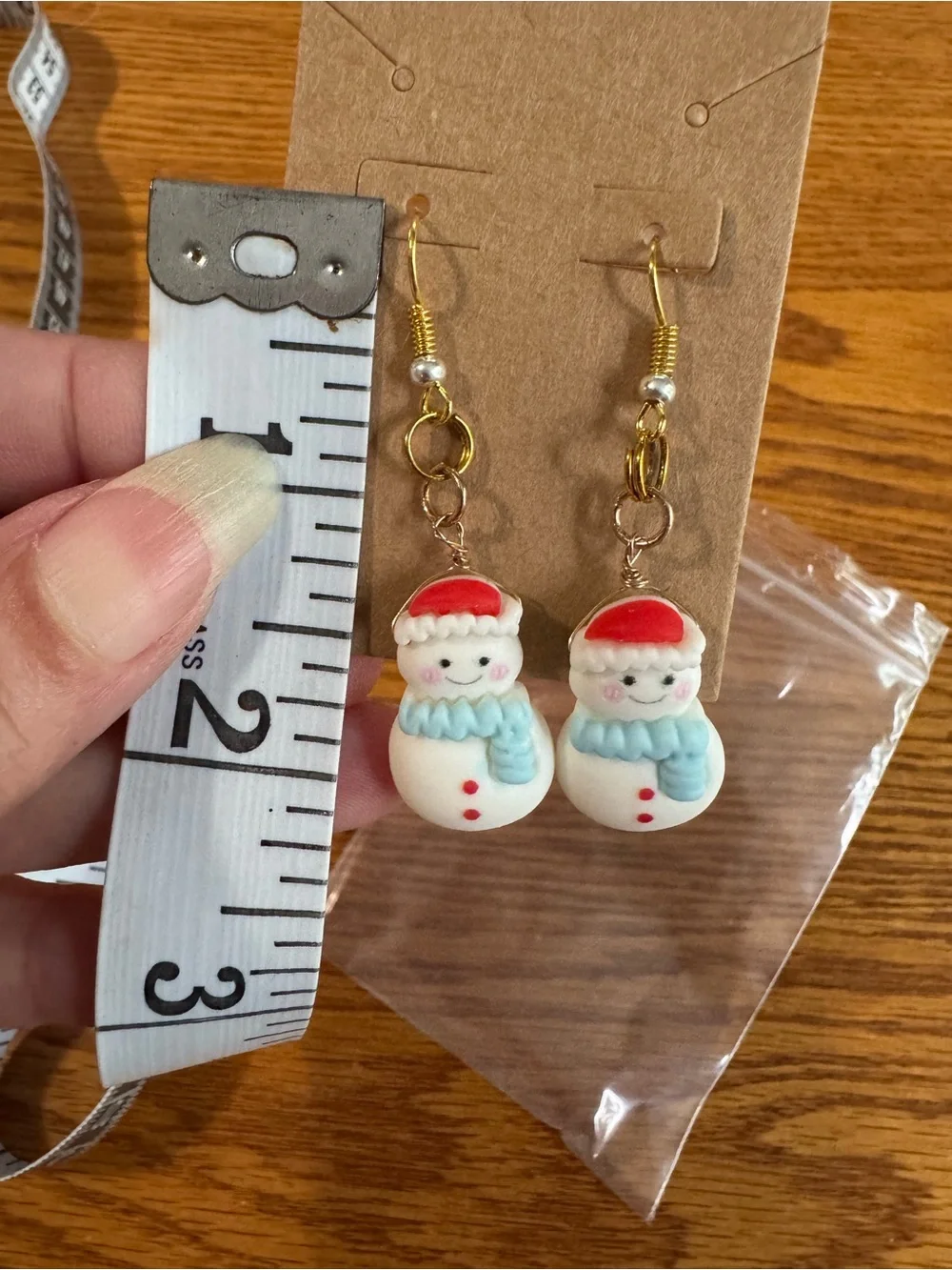 Cute Snowman Dangle Earrings - Red & Light Blue Accents